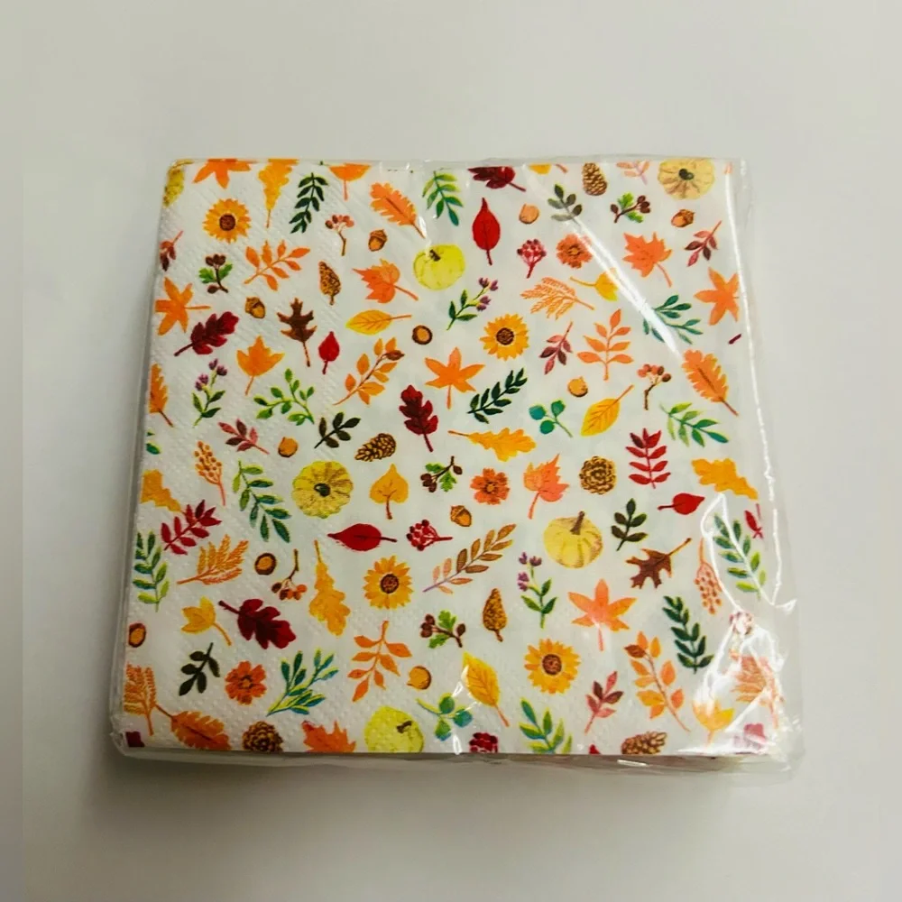 New 3 Packages of Casey Krimmel 40 Paper Beverage Napkins Fall Leaves